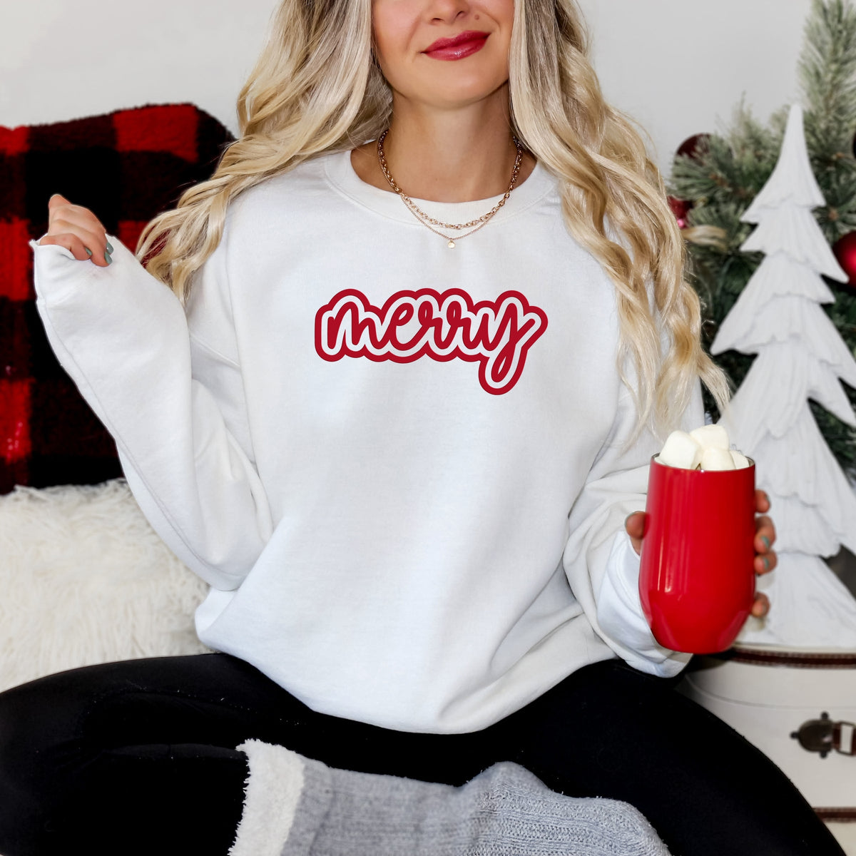 Merry Outline Puff - Women's Graphic Sweatshirt