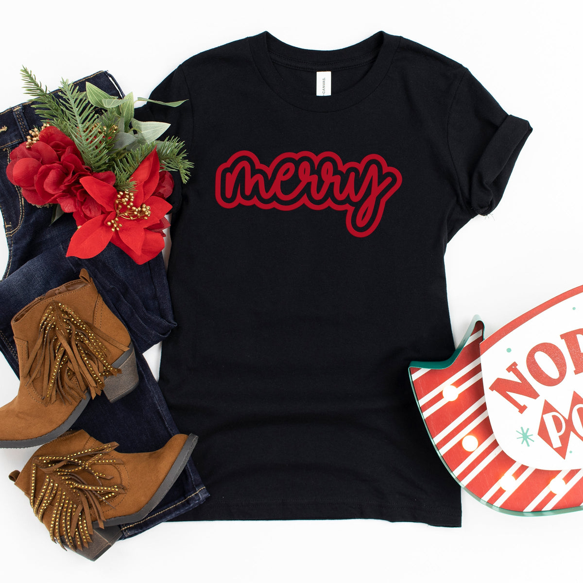Merry Outline Puff  - Youth Short Sleeve Graphic T-Shirt