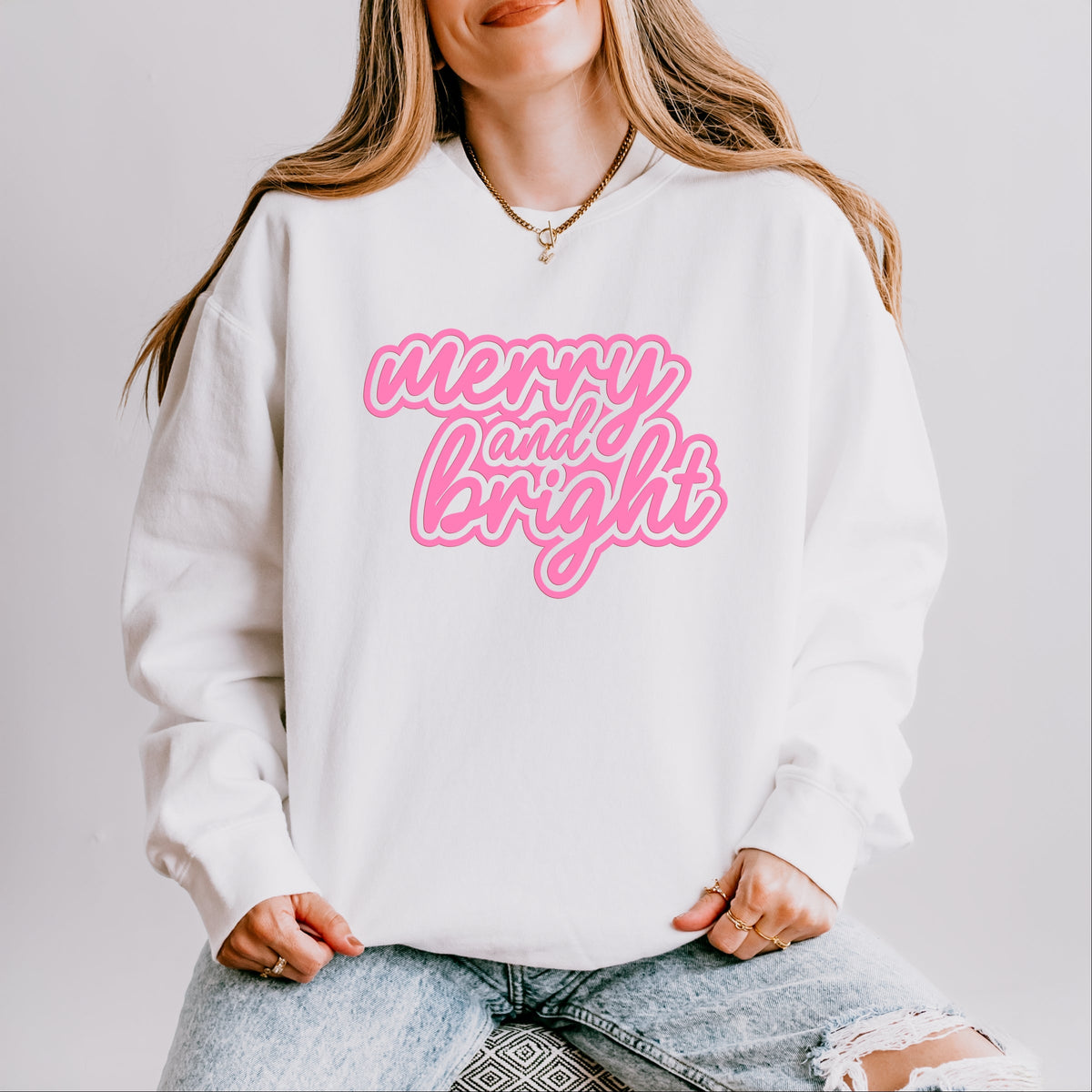 Merry & Bright Outline Puff  - Women's Lightweight Garment Dyed Sweatshirt