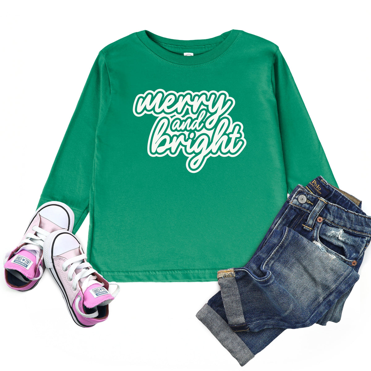 Merry & Bright Outline Puff  - Toddler Long Sleeve Graphic Tee