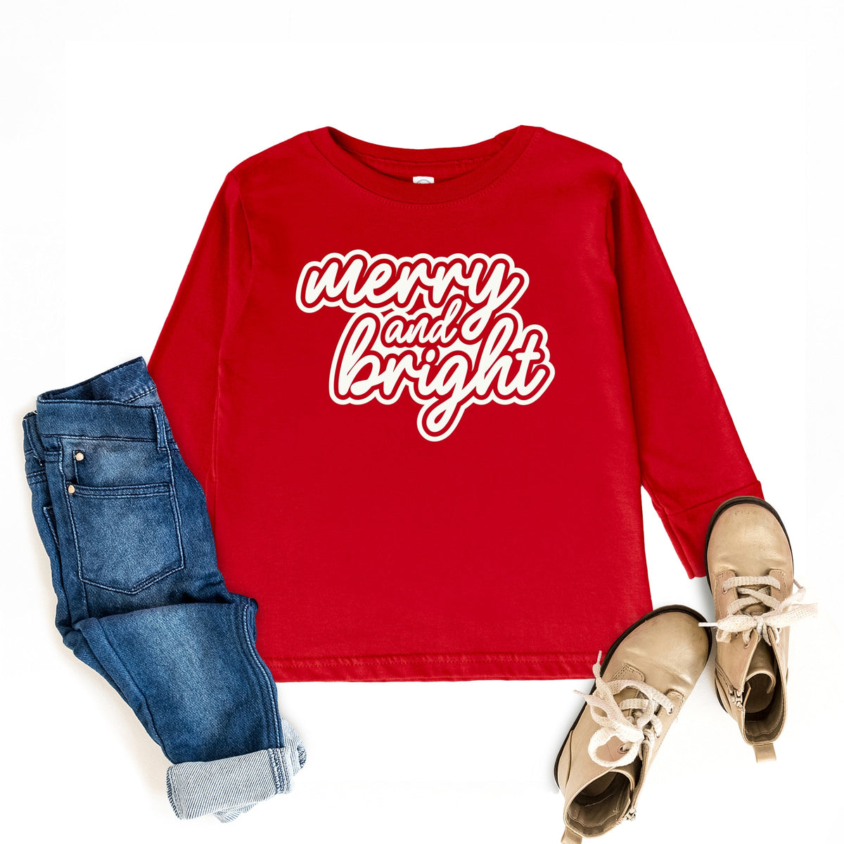 Merry & Bright Outline Puff  - Toddler Long Sleeve Graphic Tee