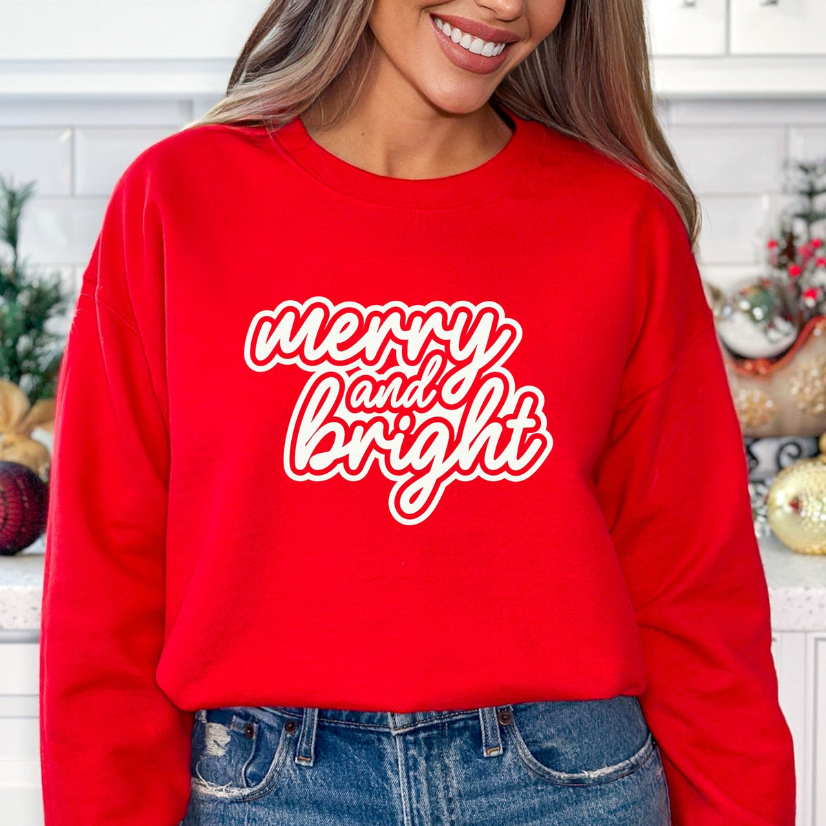 Merry & Bright Outline Puff  -  Women's Graphic Sweatshirt