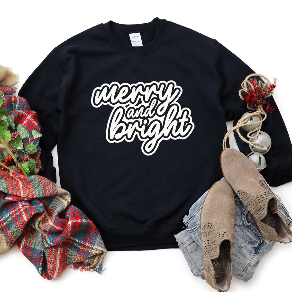 Merry & Bright Outline Puff  -  Women's Graphic Sweatshirt