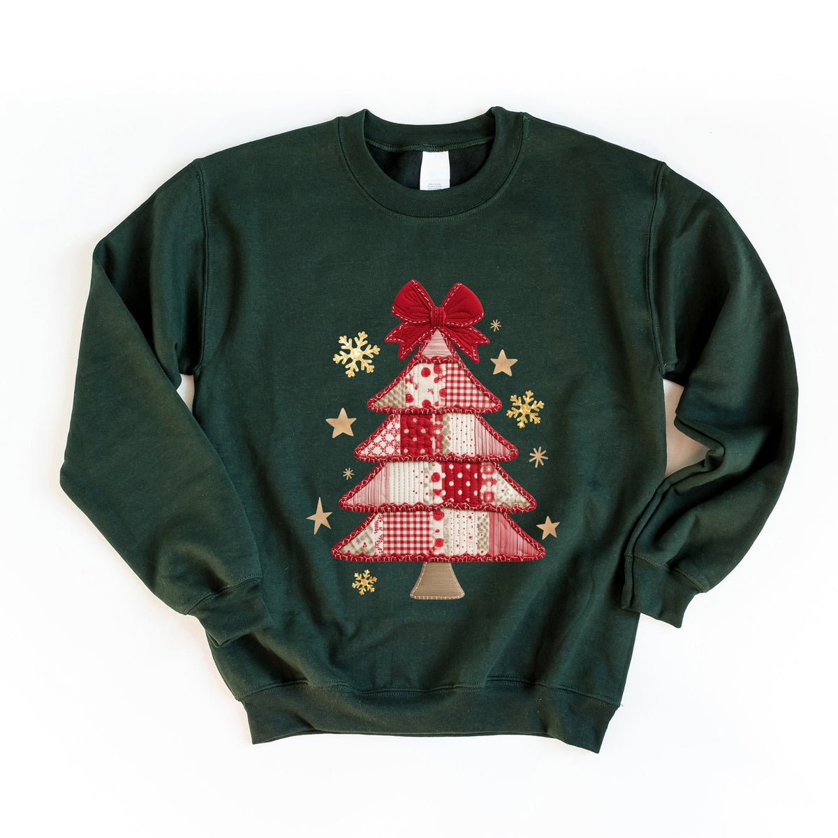 Christmas Tree Red Patchwork Print - Women's Graphic Sweatshirt