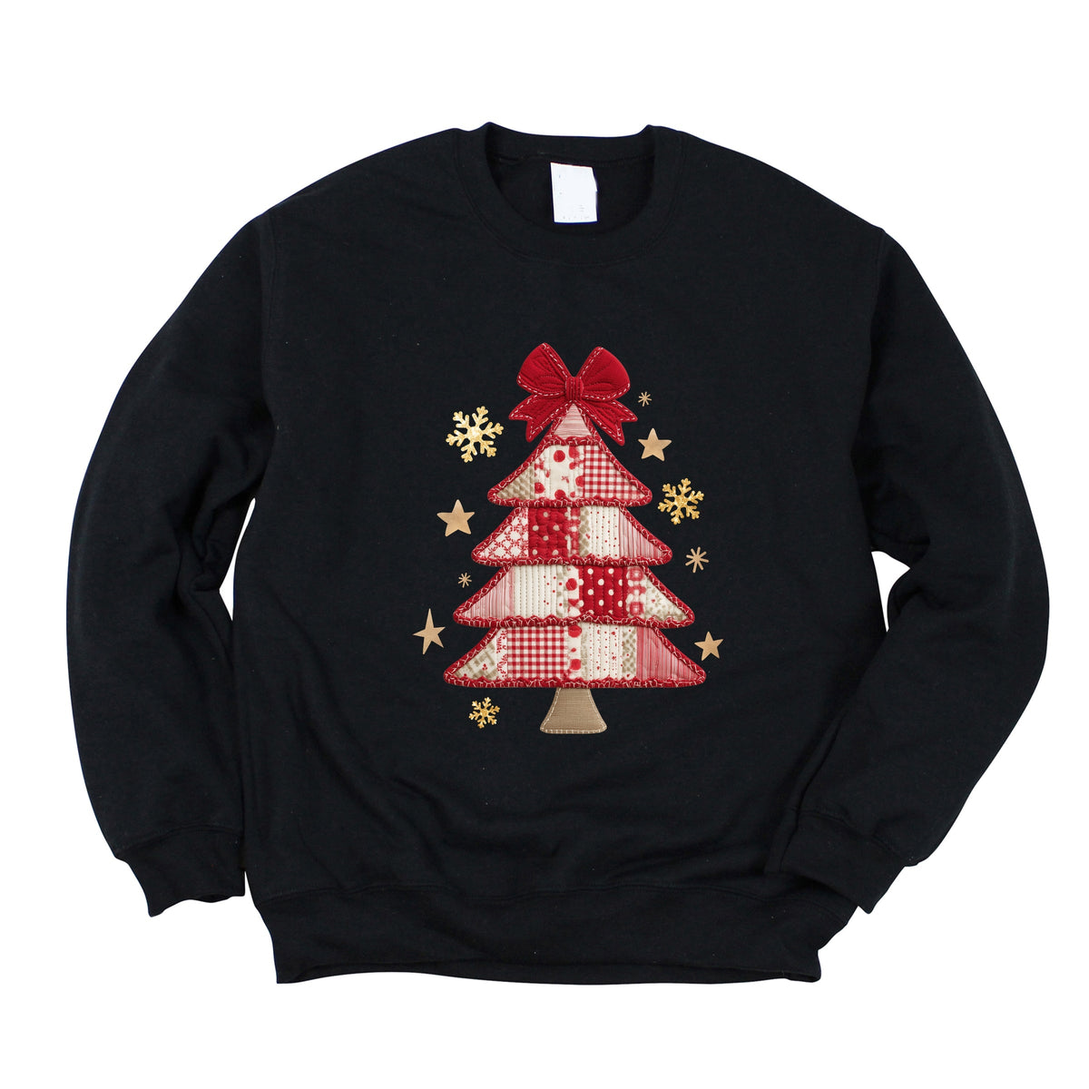Christmas Tree Red Patchwork Print - Women's Graphic Sweatshirt