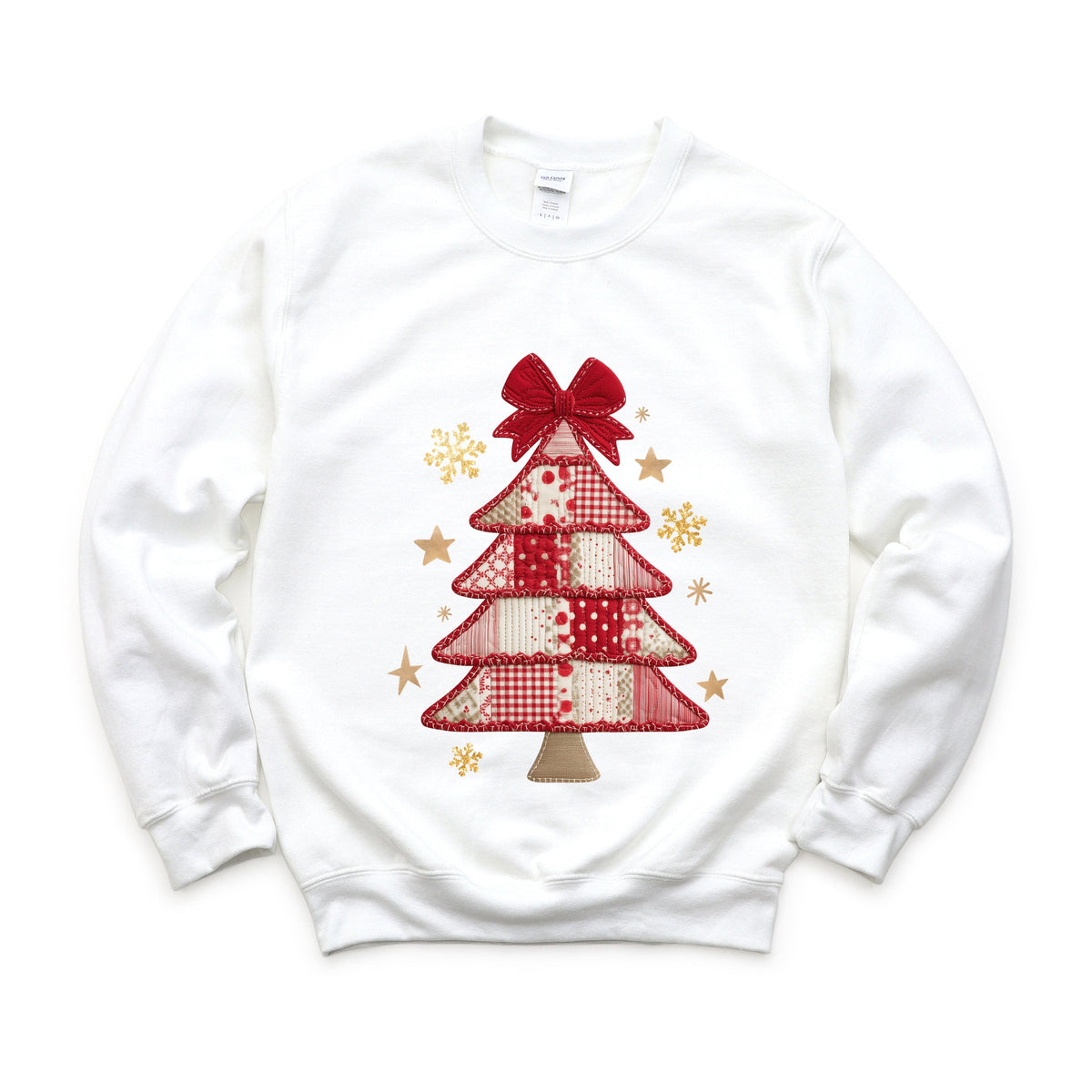Christmas Tree Red Patchwork Print - Women's Graphic Sweatshirt