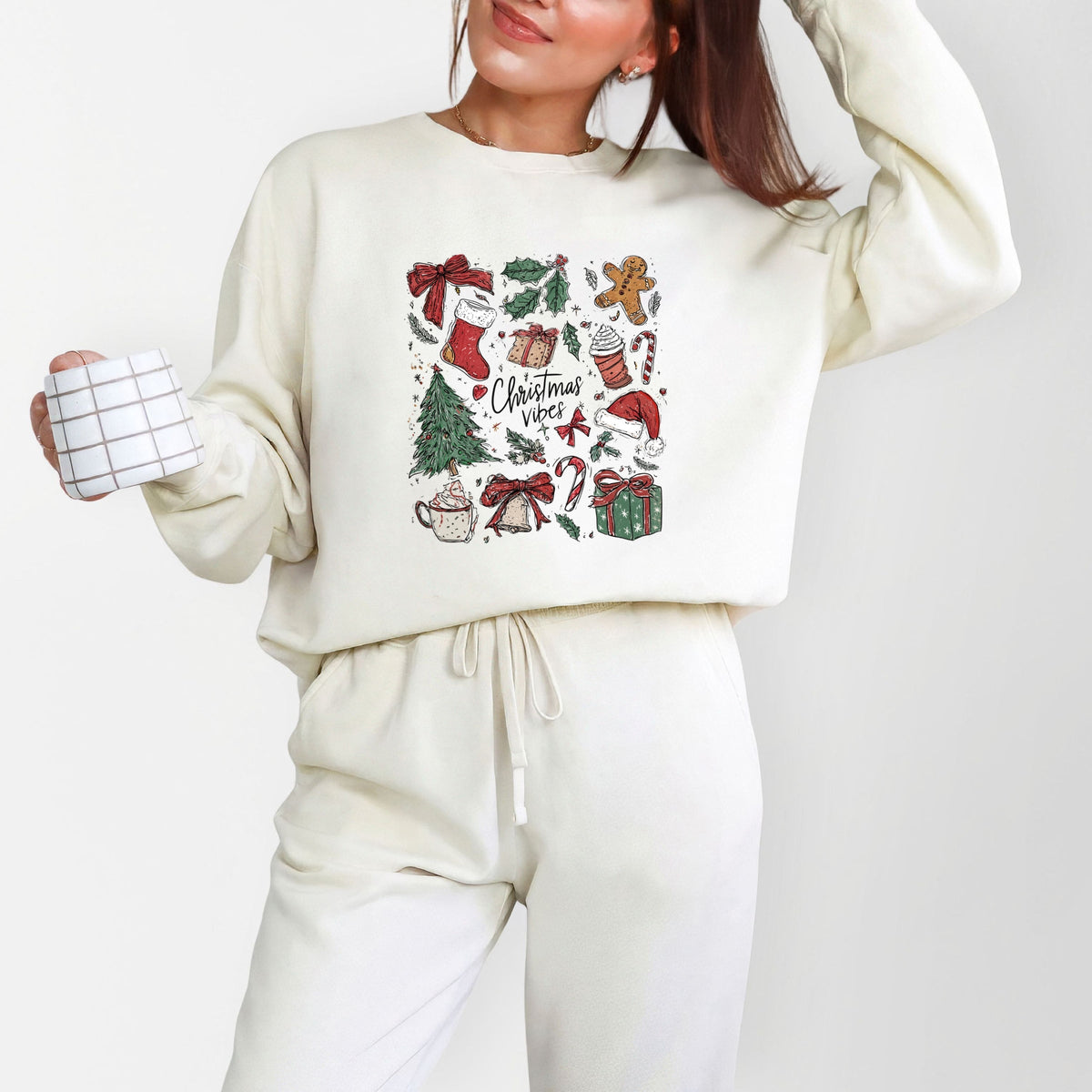 Christmas Vibes Sketched - Women's Lightweight Garment Dyed Sweatshirt