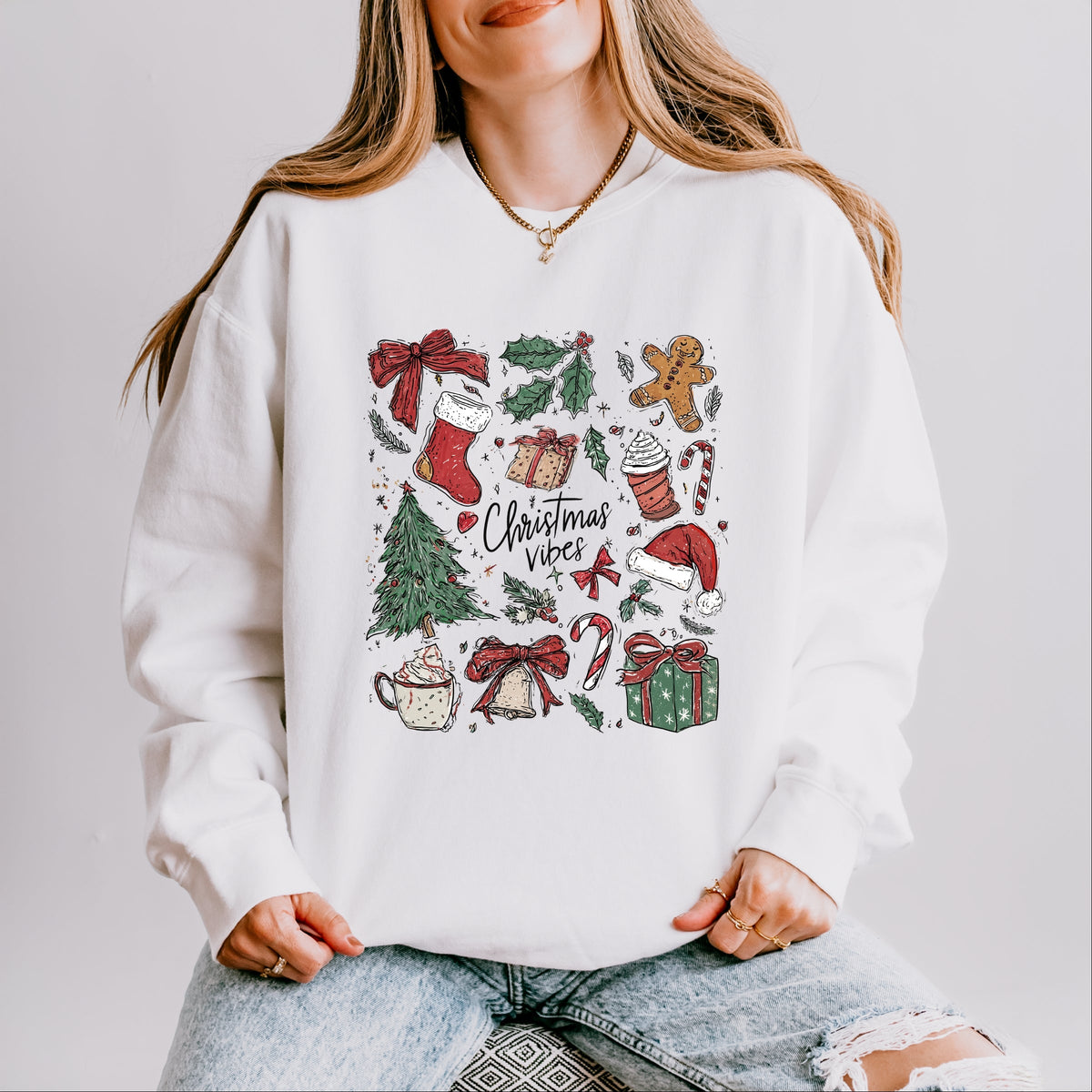 Christmas Vibes Sketched - Women's Lightweight Garment Dyed Sweatshirt