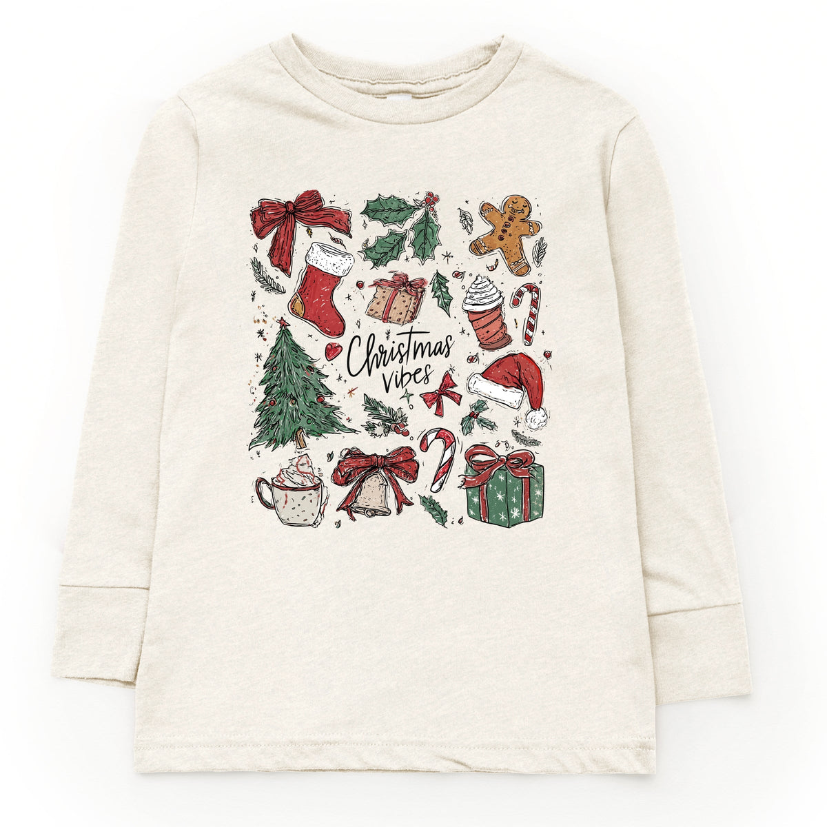 Christmas Vibes Sketched - Youth Long Sleeve Graphic T-Shirt