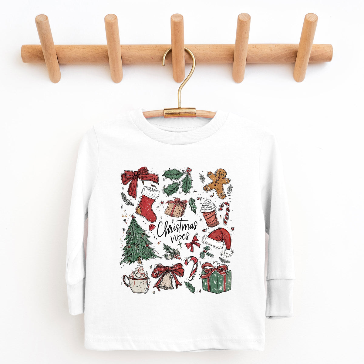 Christmas Vibes Sketched - Youth Long Sleeve Graphic T-Shirt