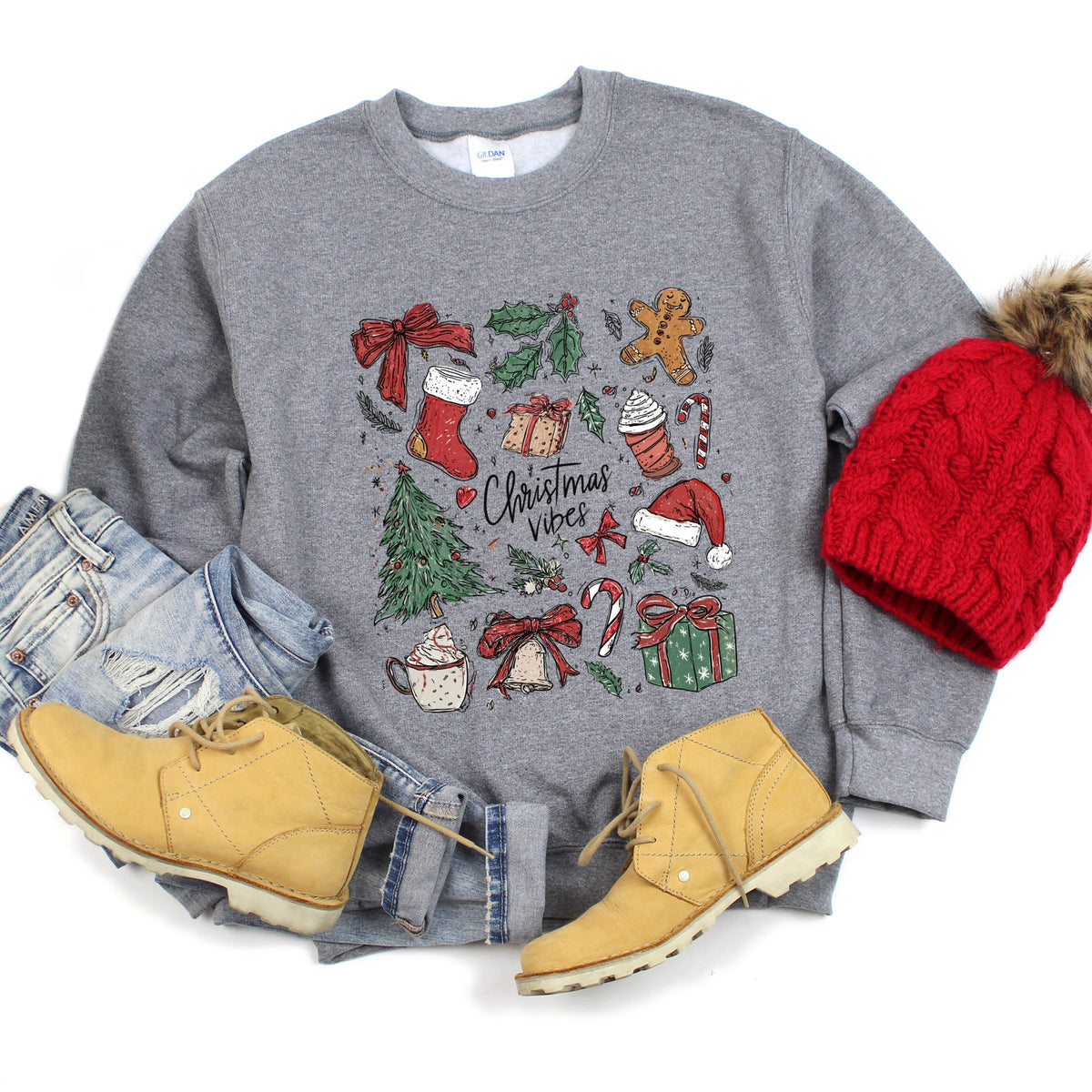 Christmas Vibes Sketched - Women's Graphic Sweatshirt