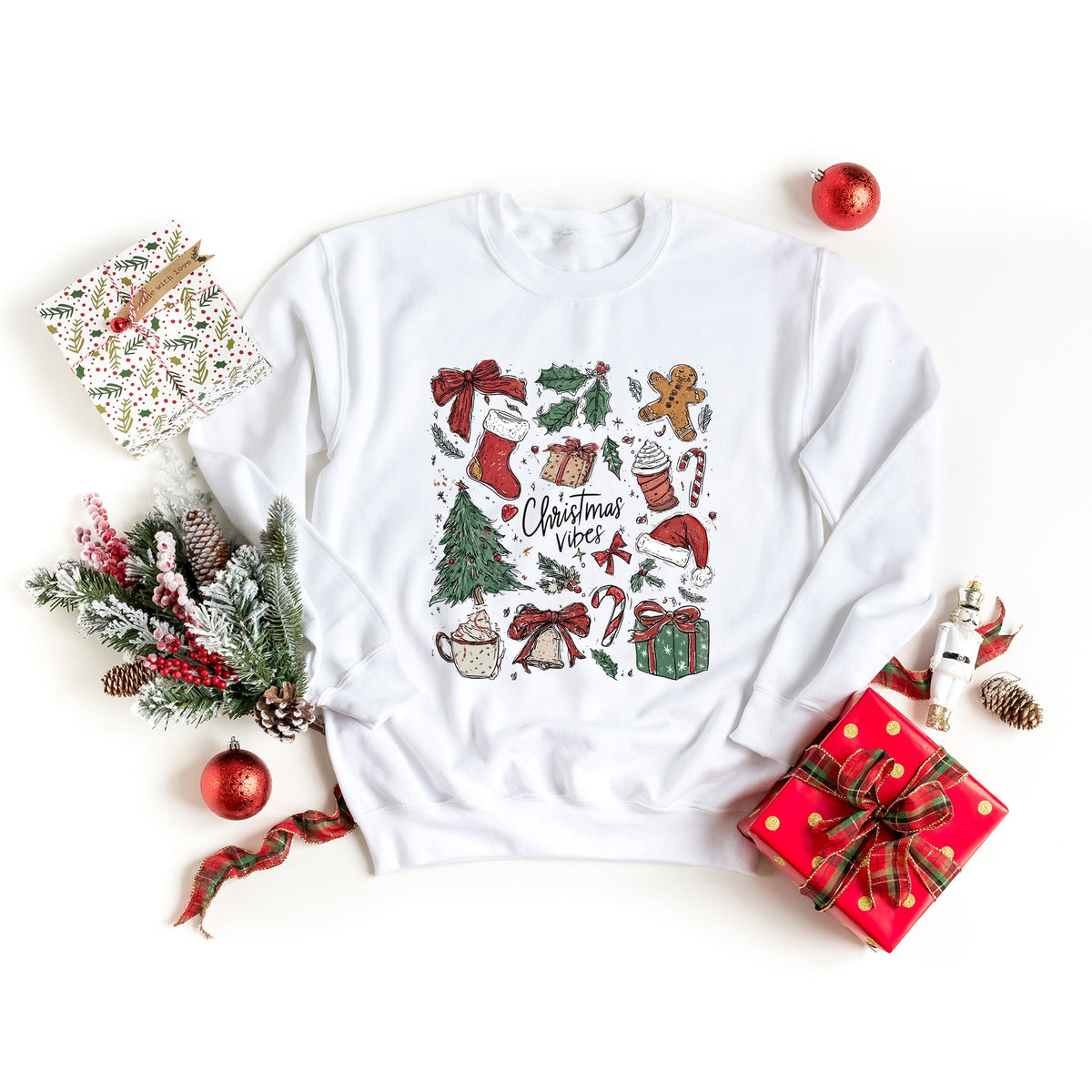 Christmas Vibes Sketched - Women's Graphic Sweatshirt