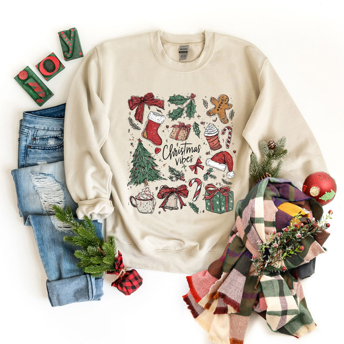 Christmas Vibes Sketched - Women's Graphic Sweatshirt