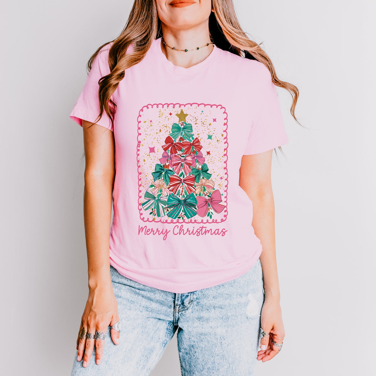 Merry Christmas Bow Tree - Women's Short Sleeve Graphic T-Shirt