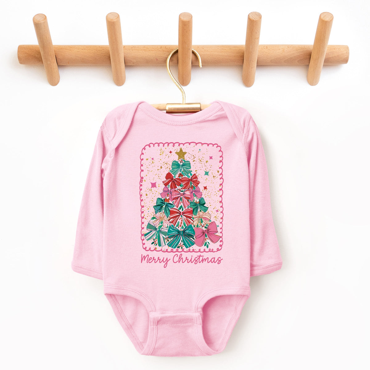 Merry Christmas Bow Tree - Baby Long Sleeve Bodysuit