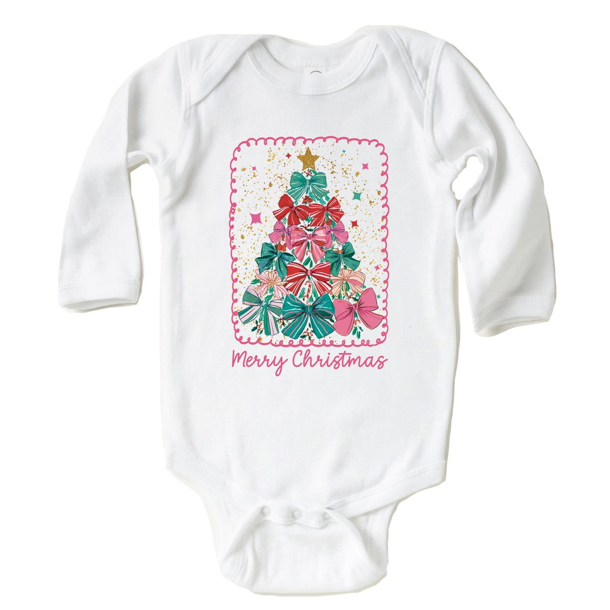Merry Christmas Bow Tree - Baby Long Sleeve Bodysuit