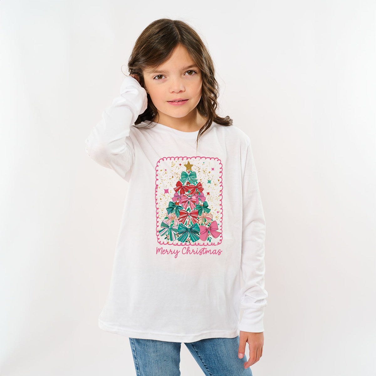 Merry Christmas Bow Tree - Youth Long Sleeve Graphic T-Shirt
