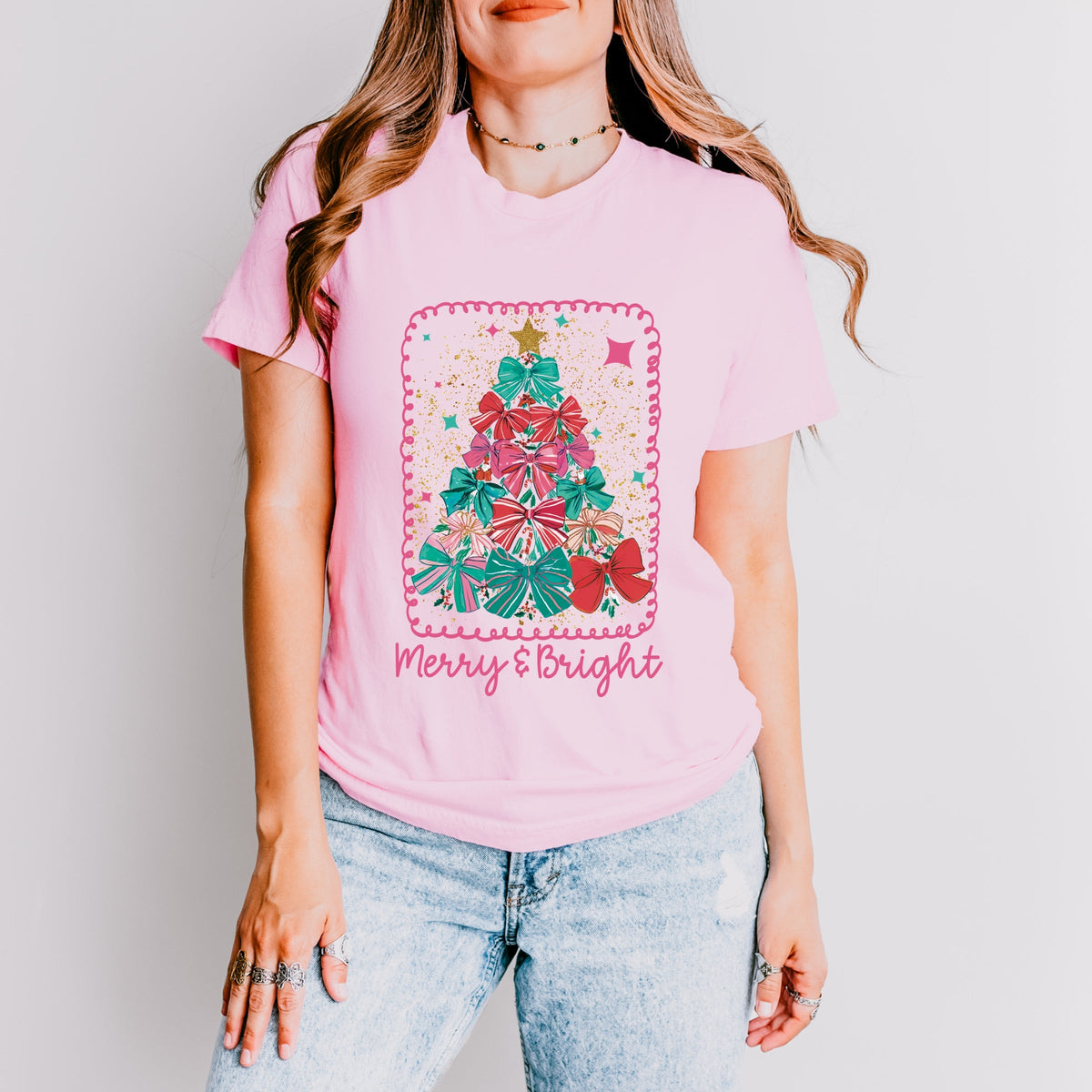 Merry & Bright Bow Tree - Women's Short Sleeve Graphic T-Shirt