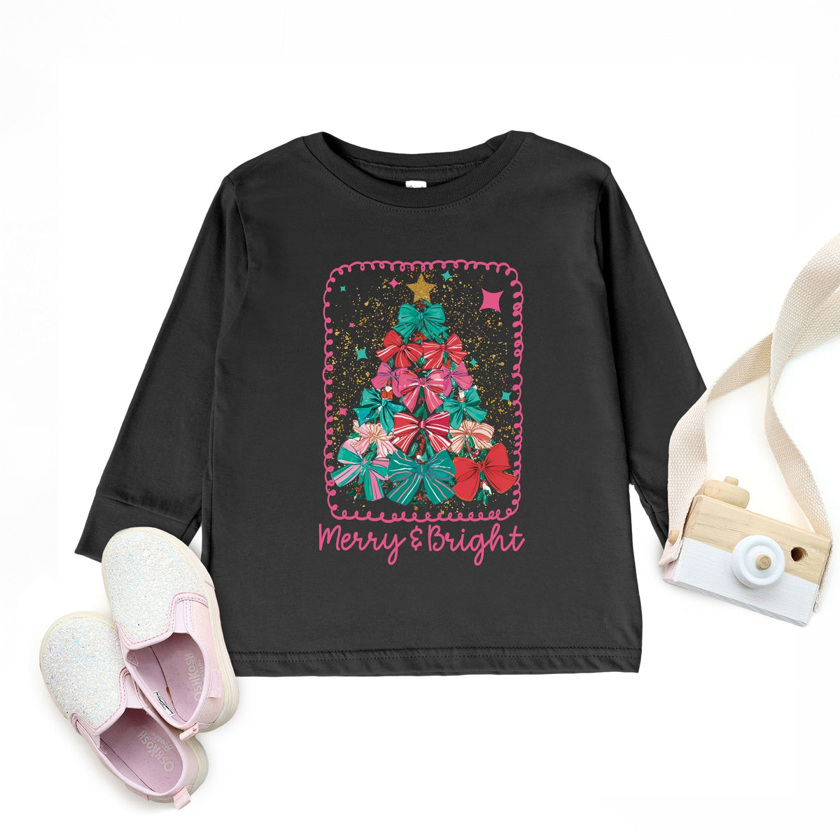 Merry & Bright Bow Tree - Toddler Long Sleeve Graphic Tee