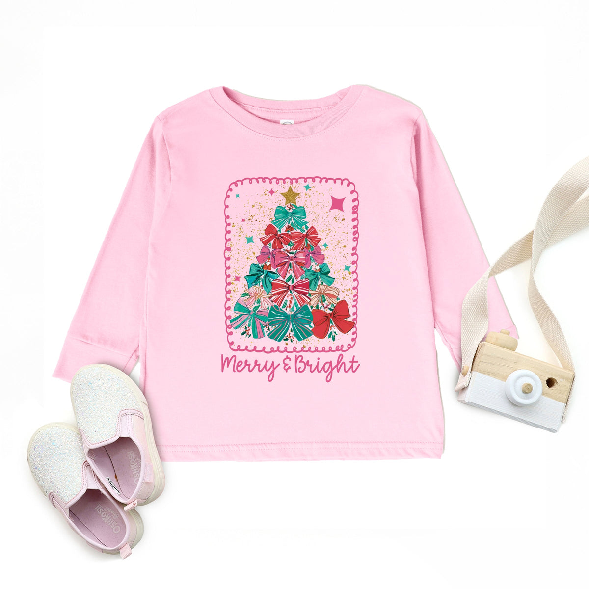 Merry & Bright Bow Tree - Toddler Long Sleeve Graphic Tee