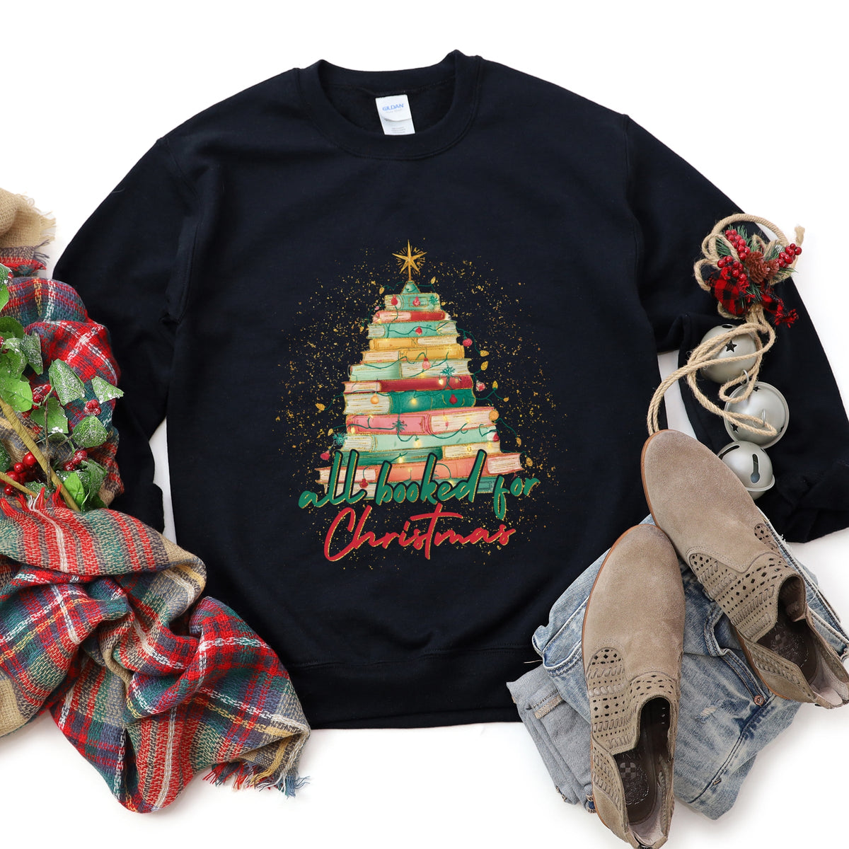 All Booked For Christmas Sparkle - Women's Graphic Sweatshirt