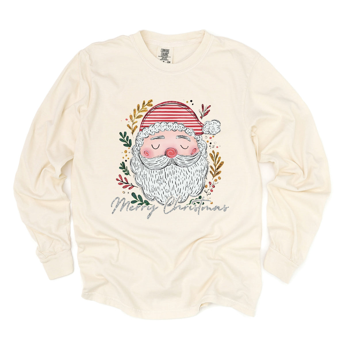 Merry Christmas Santa Stripes - Women's Garment Dyed Long Sleeve Graphic T-Shirt