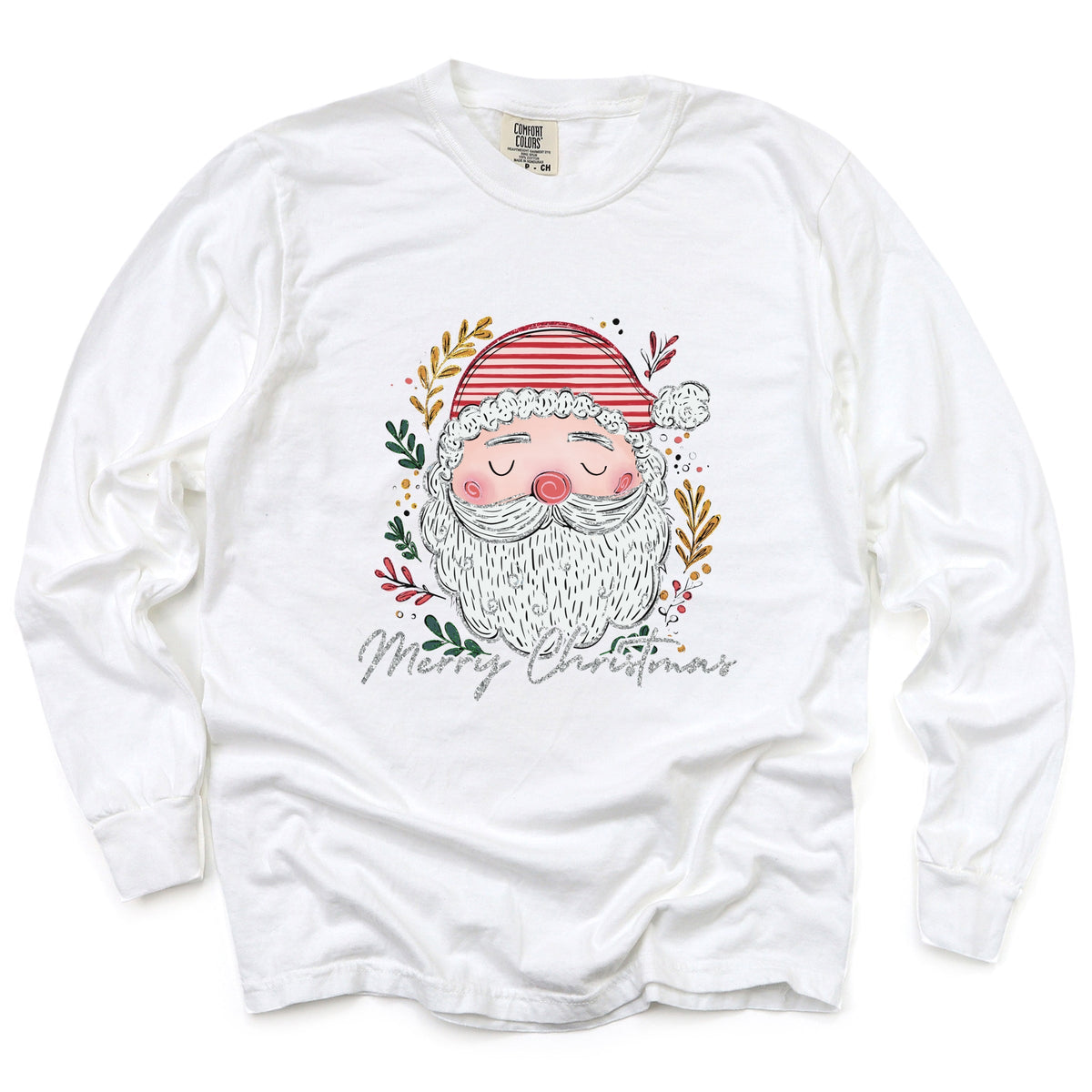 Merry Christmas Santa Stripes - Women's Garment Dyed Long Sleeve Graphic T-Shirt