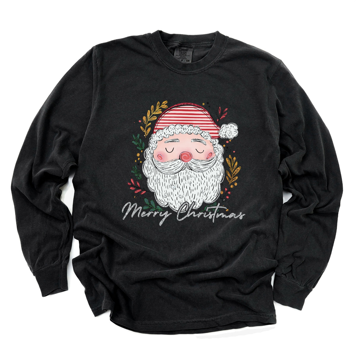 Merry Christmas Santa Stripes - Women's Garment Dyed Long Sleeve Graphic T-Shirt