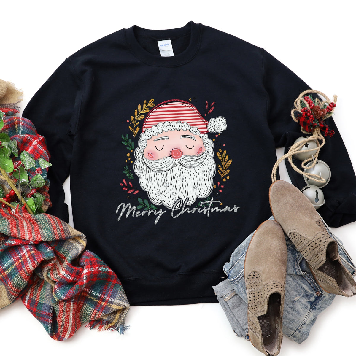 Merry Christmas Santa Stripes - Women's Graphic Sweatshirt