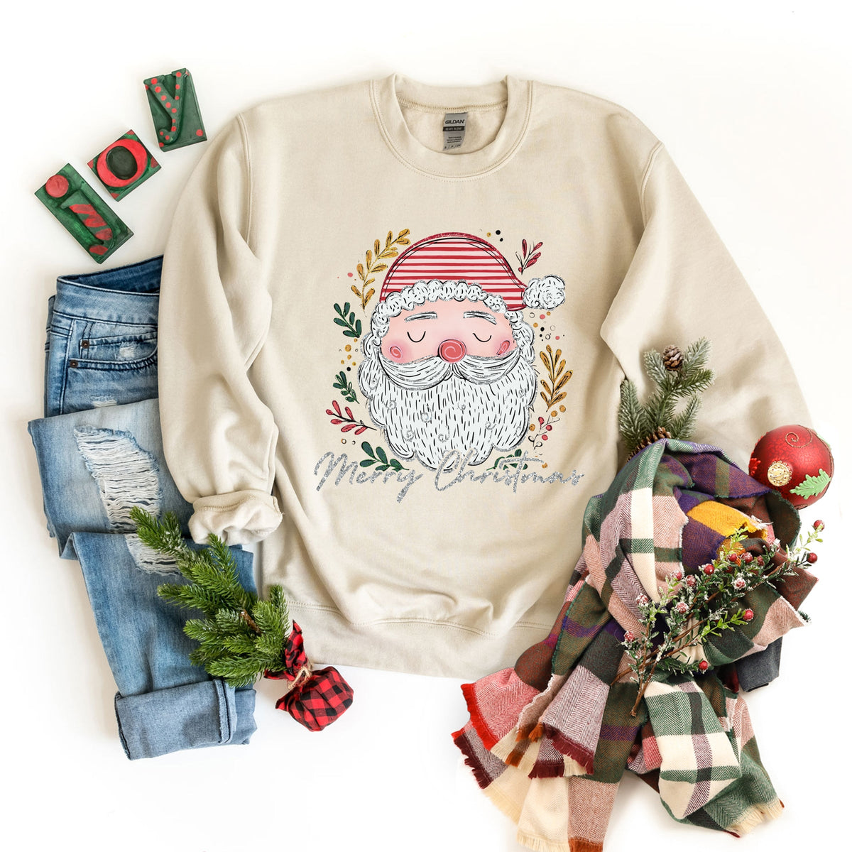 Merry Christmas Santa Stripes - Women's Graphic Sweatshirt