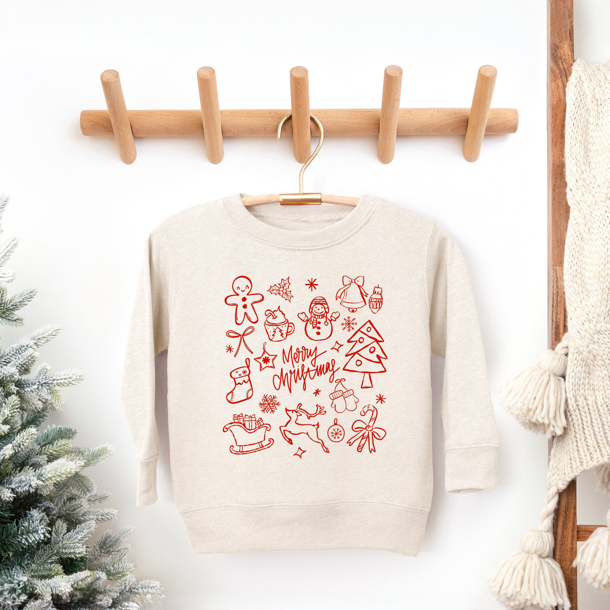 Merry Christmas Sketched Icons - Toddler Graphic Sweatshirt