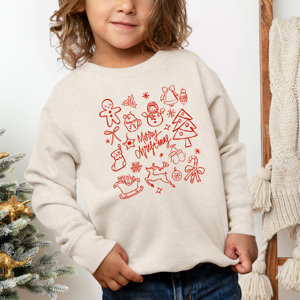 Merry Christmas Sketched Icons - Toddler Graphic Sweatshirt