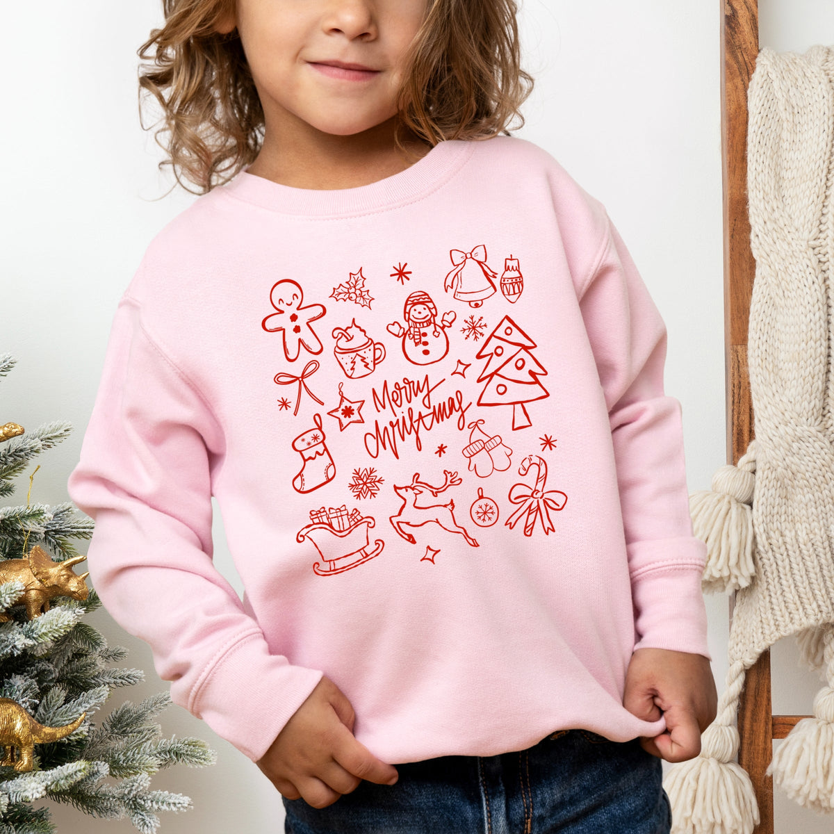 Merry Christmas Sketched Icons - Toddler Graphic Sweatshirt