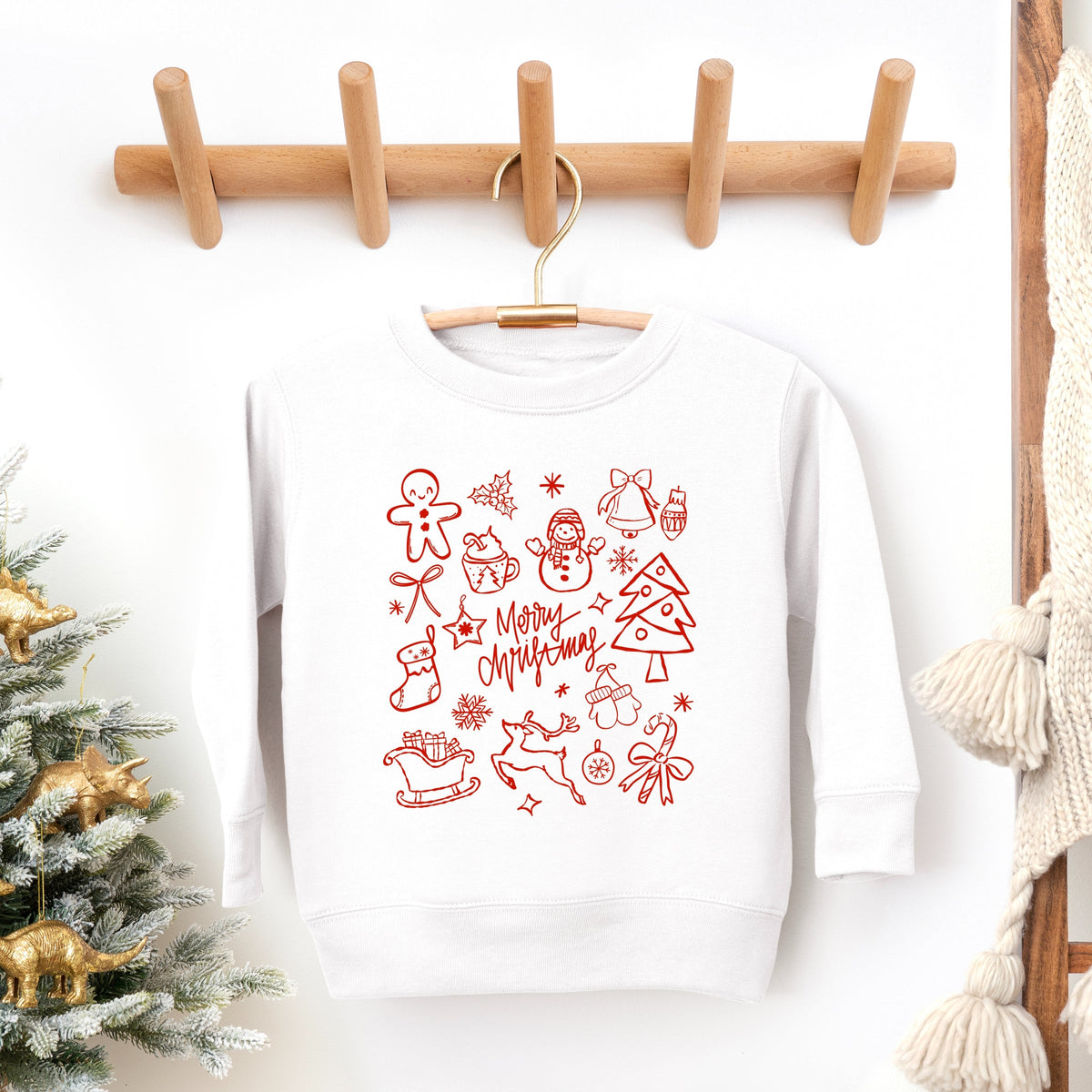 Merry Christmas Sketched Icons - Toddler Graphic Sweatshirt