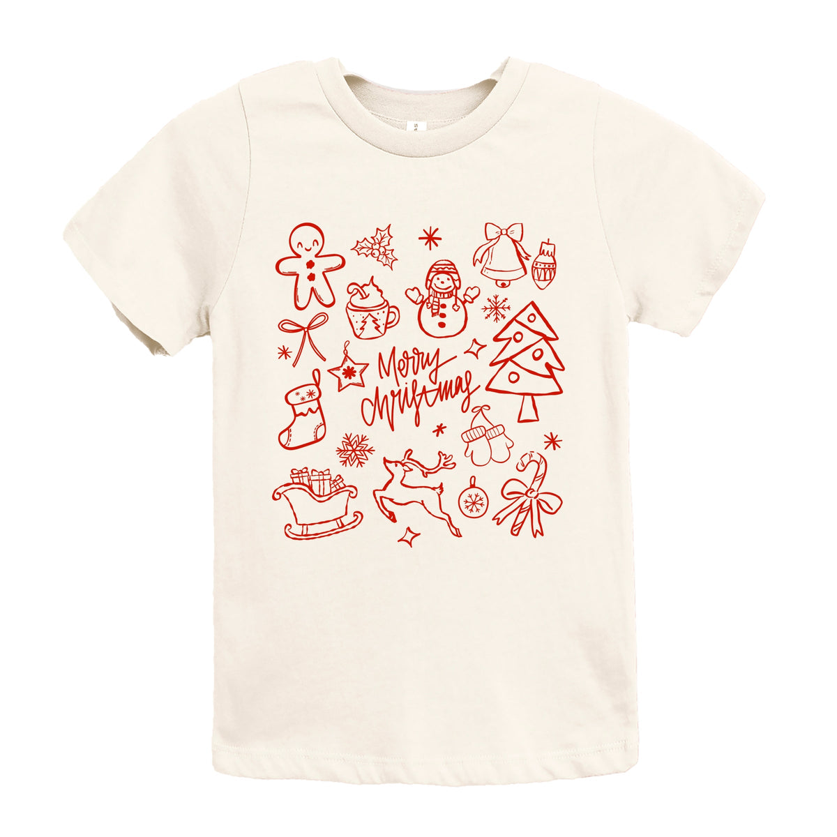Merry Christmas Sketched Icons - Youth Short Sleeve Graphic T-Shirt