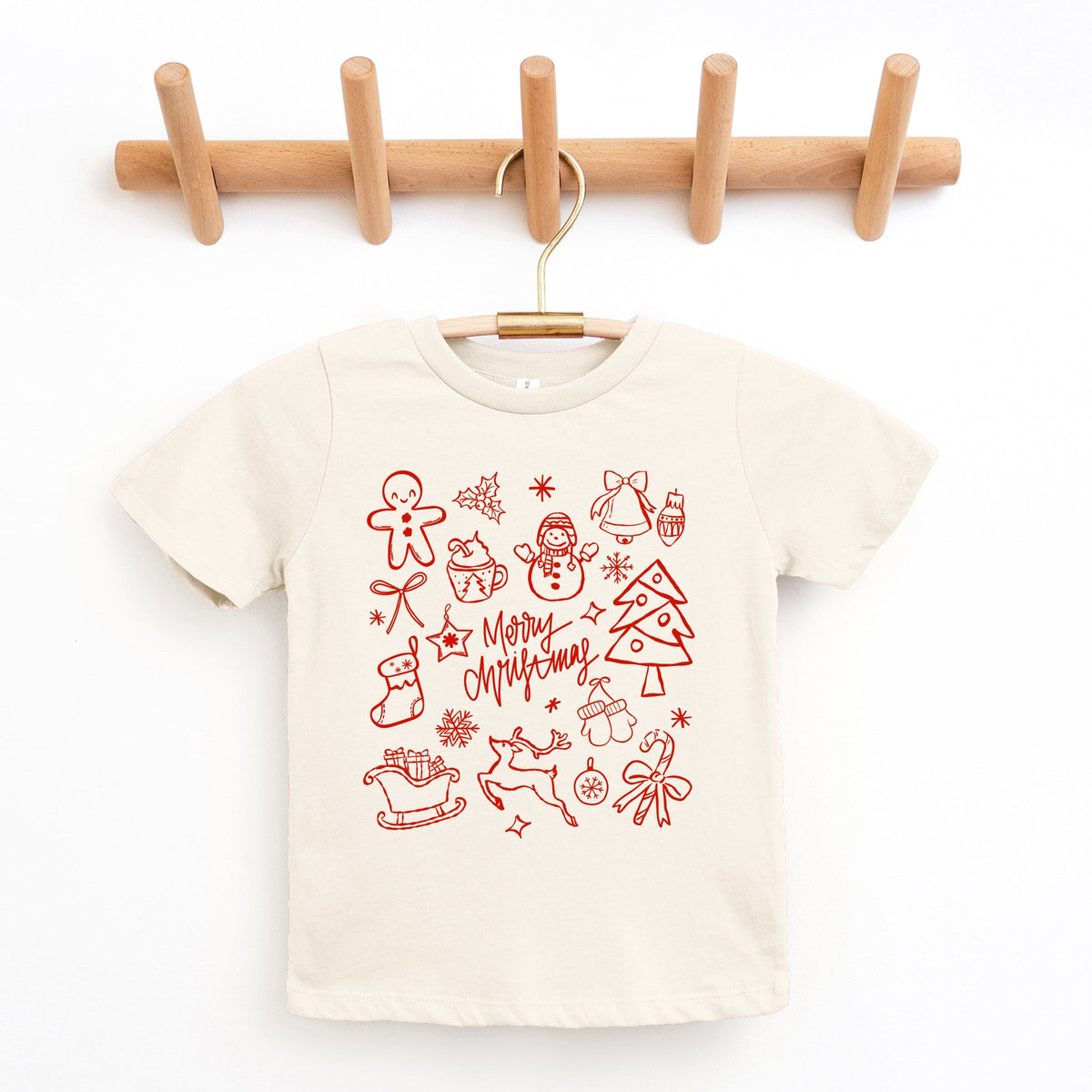 Merry Christmas Sketched Icons - Youth Short Sleeve Graphic T-Shirt