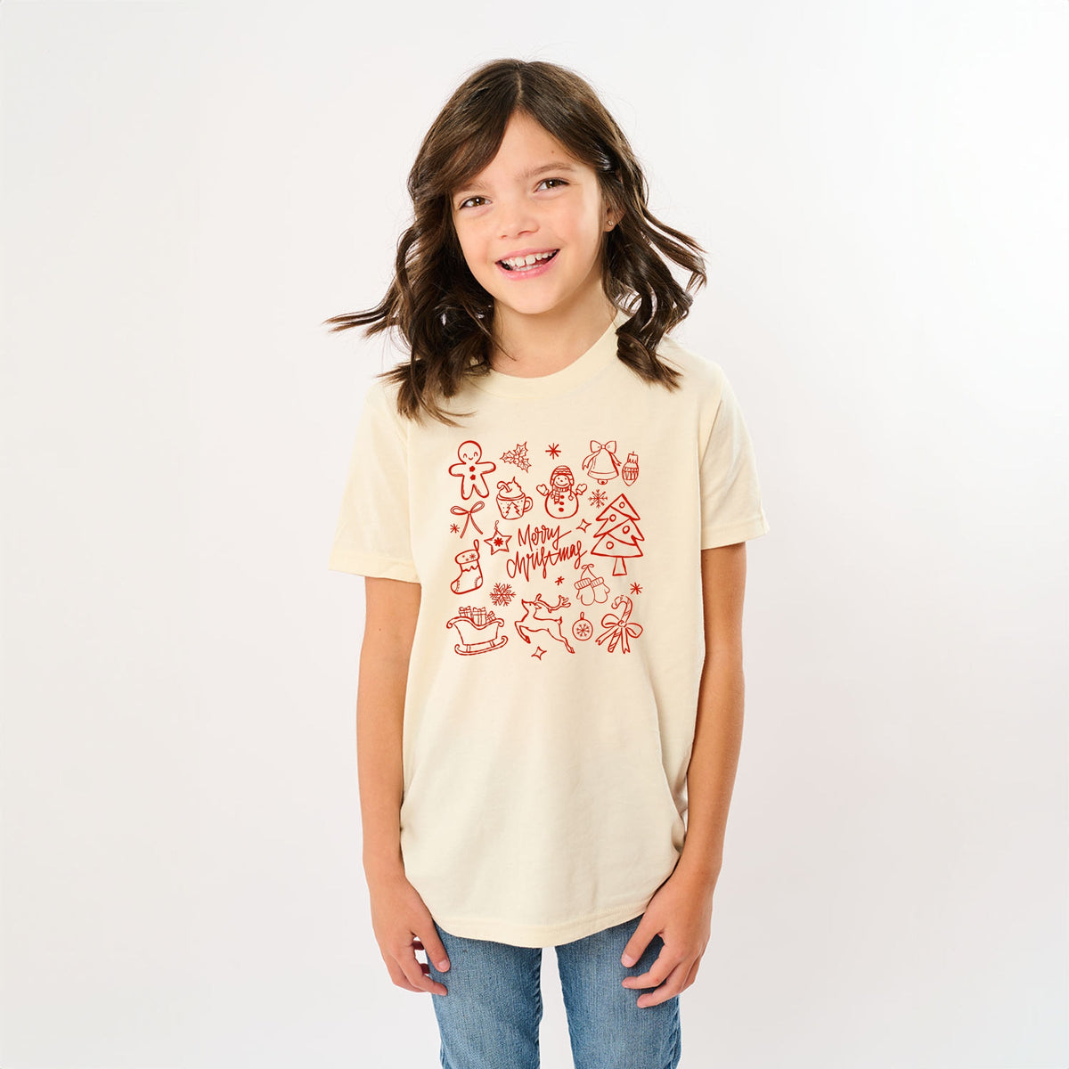 Merry Christmas Sketched Icons - Youth Short Sleeve Graphic T-Shirt