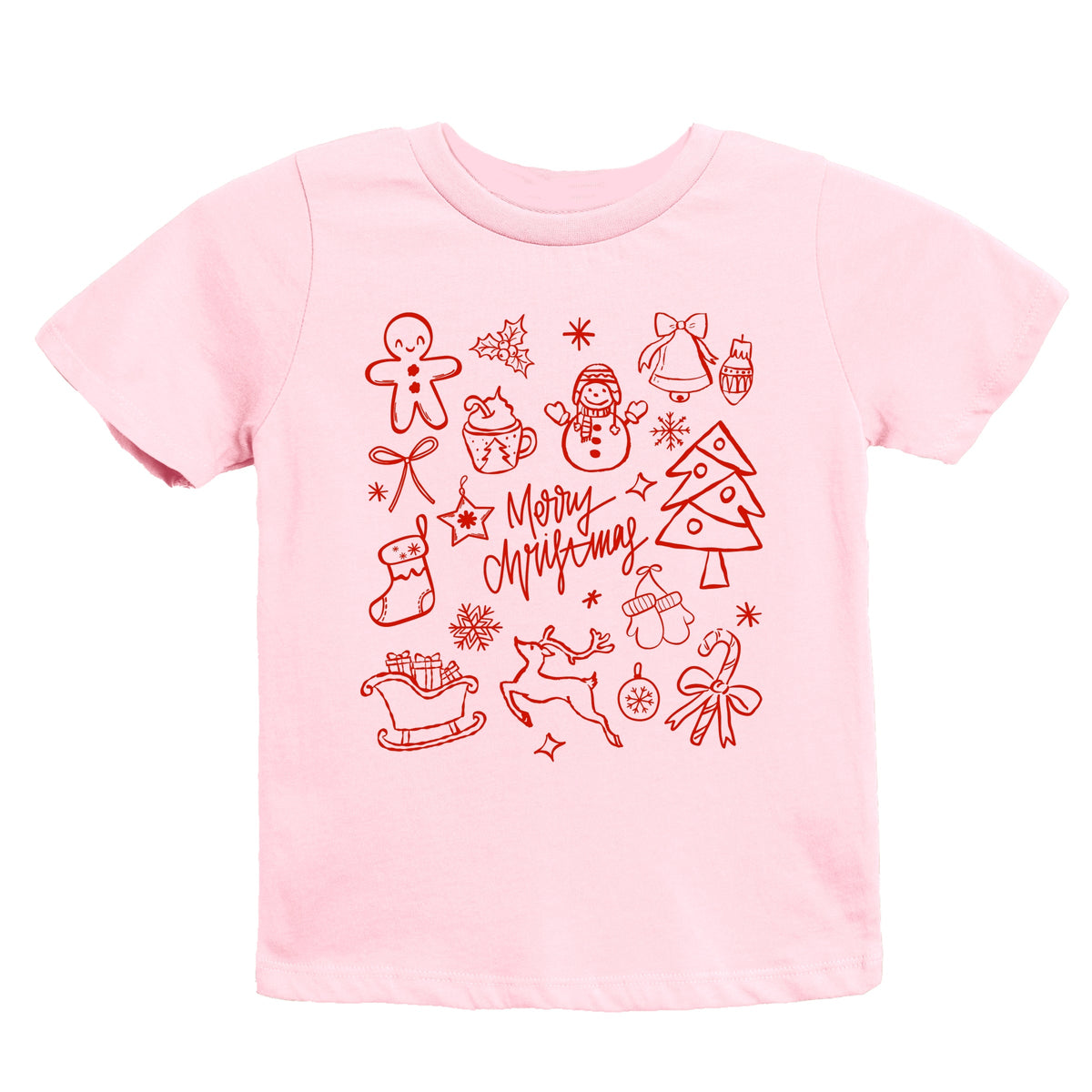 Merry Christmas Sketched Icons - Youth Short Sleeve Graphic T-Shirt