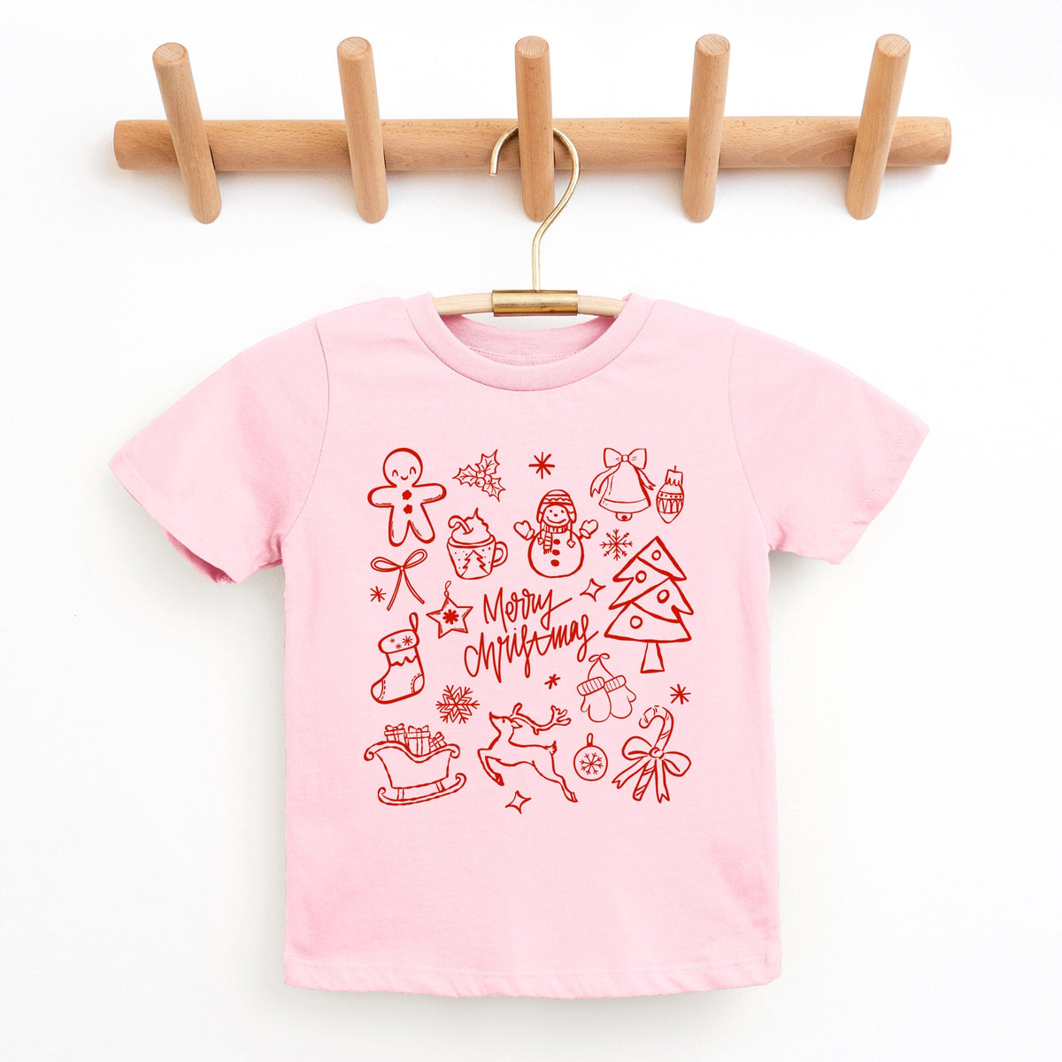 Merry Christmas Sketched Icons - Youth Short Sleeve Graphic T-Shirt