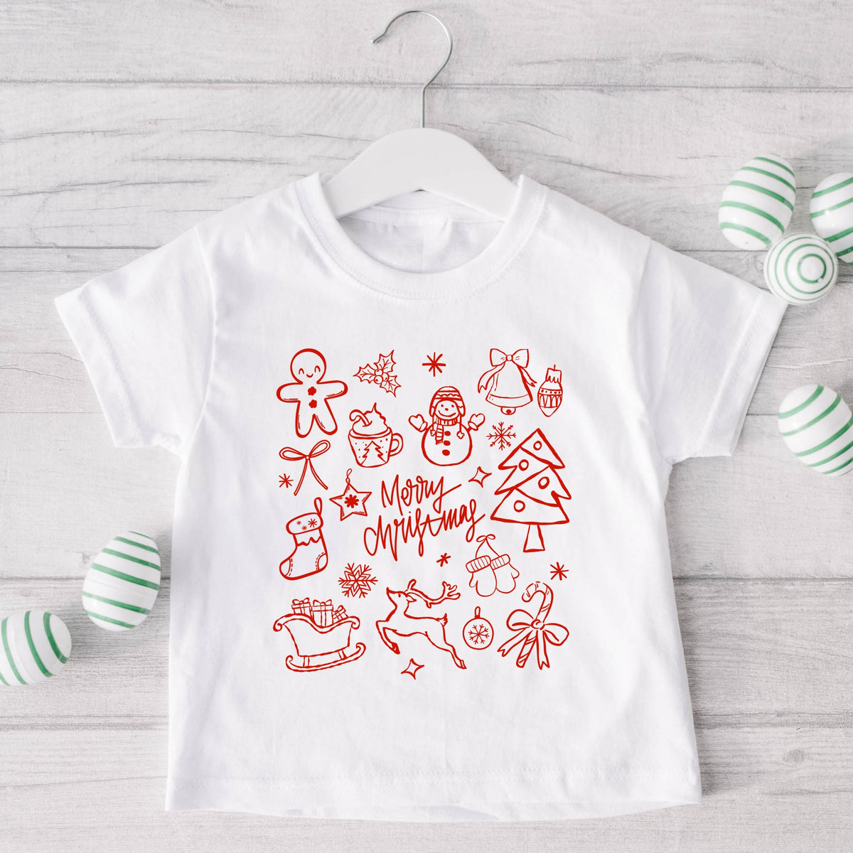 Merry Christmas Sketched Icons - Youth Short Sleeve Graphic T-Shirt