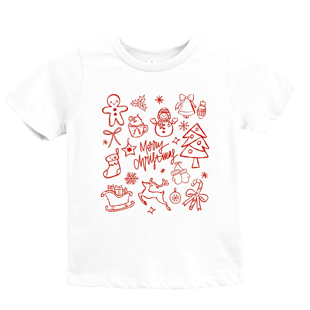Merry Christmas Sketched Icons - Youth Short Sleeve Graphic T-Shirt