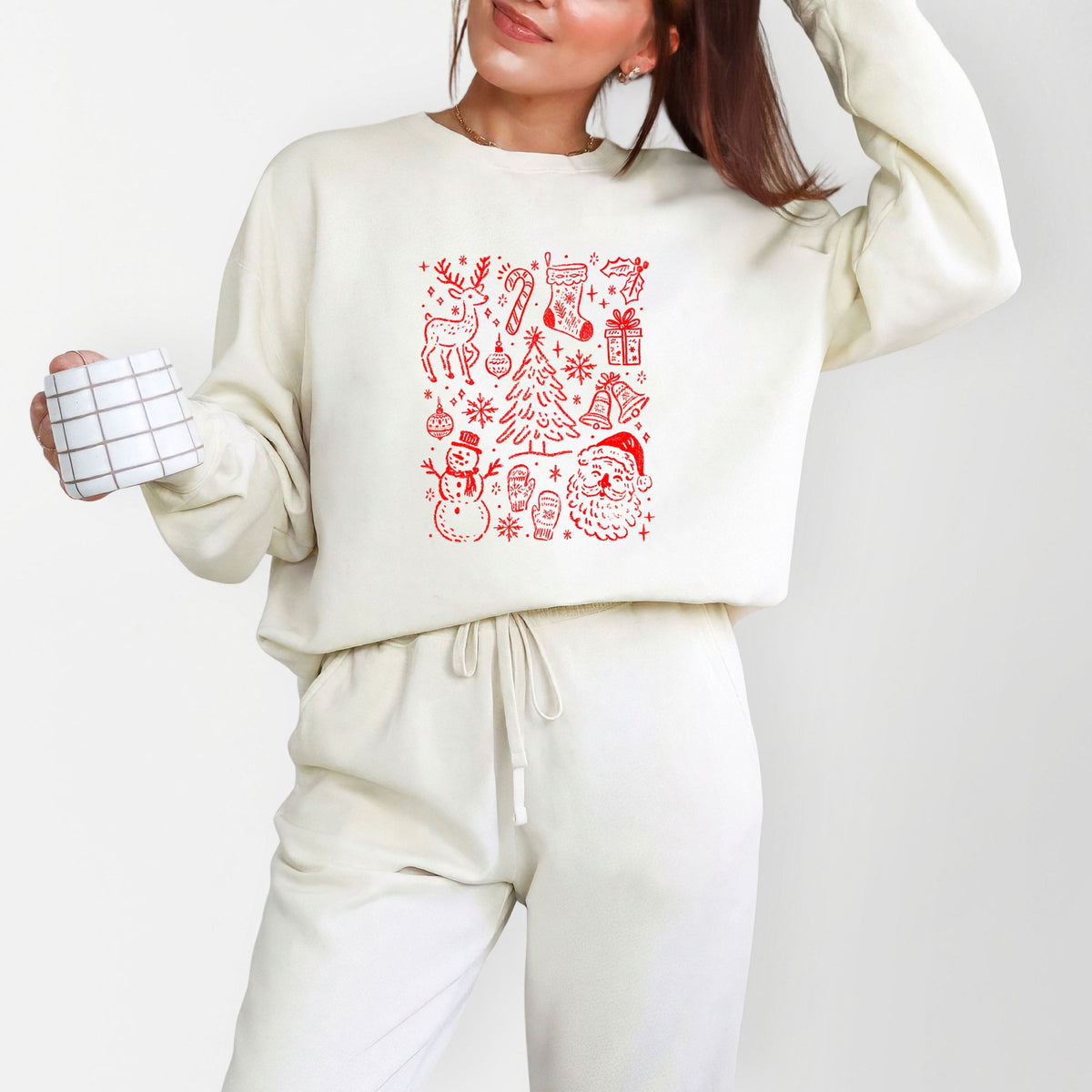 Christmas Chalk Icons - Women's Lightweight Garment Dyed Sweatshirt
