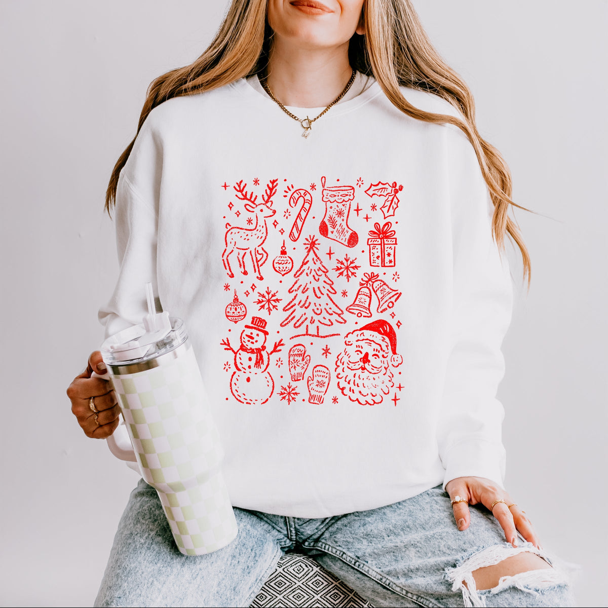 Christmas Chalk Icons - Women's Lightweight Garment Dyed Sweatshirt