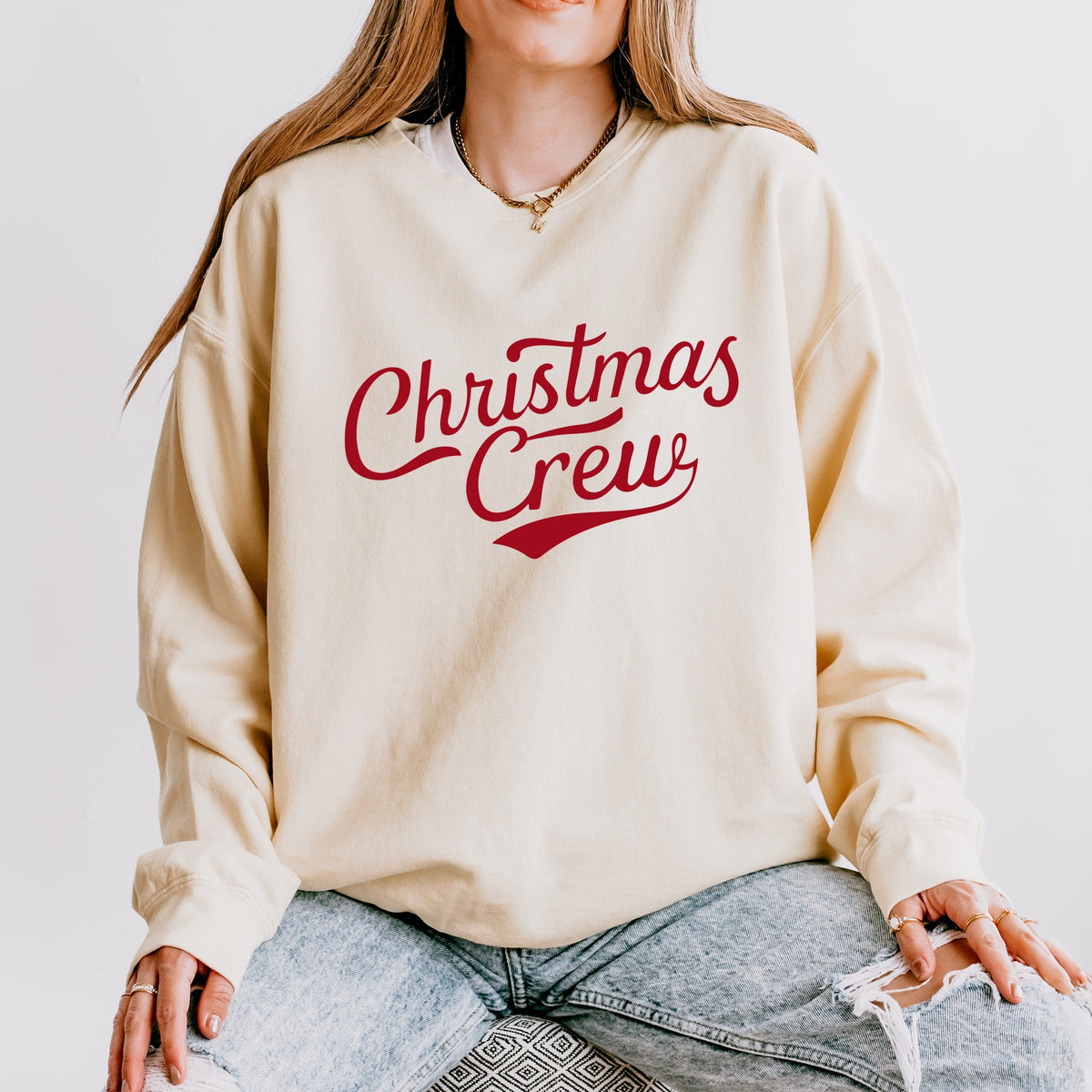 Christmas Crew Cursive - Women's Lightweight Garment Dyed Sweatshirt