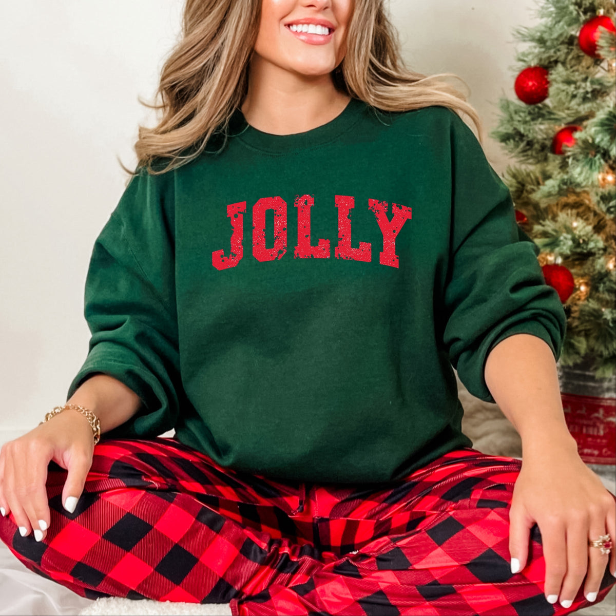 Jolly Varsity Arched Distressed - Women's Graphic Sweatshirt