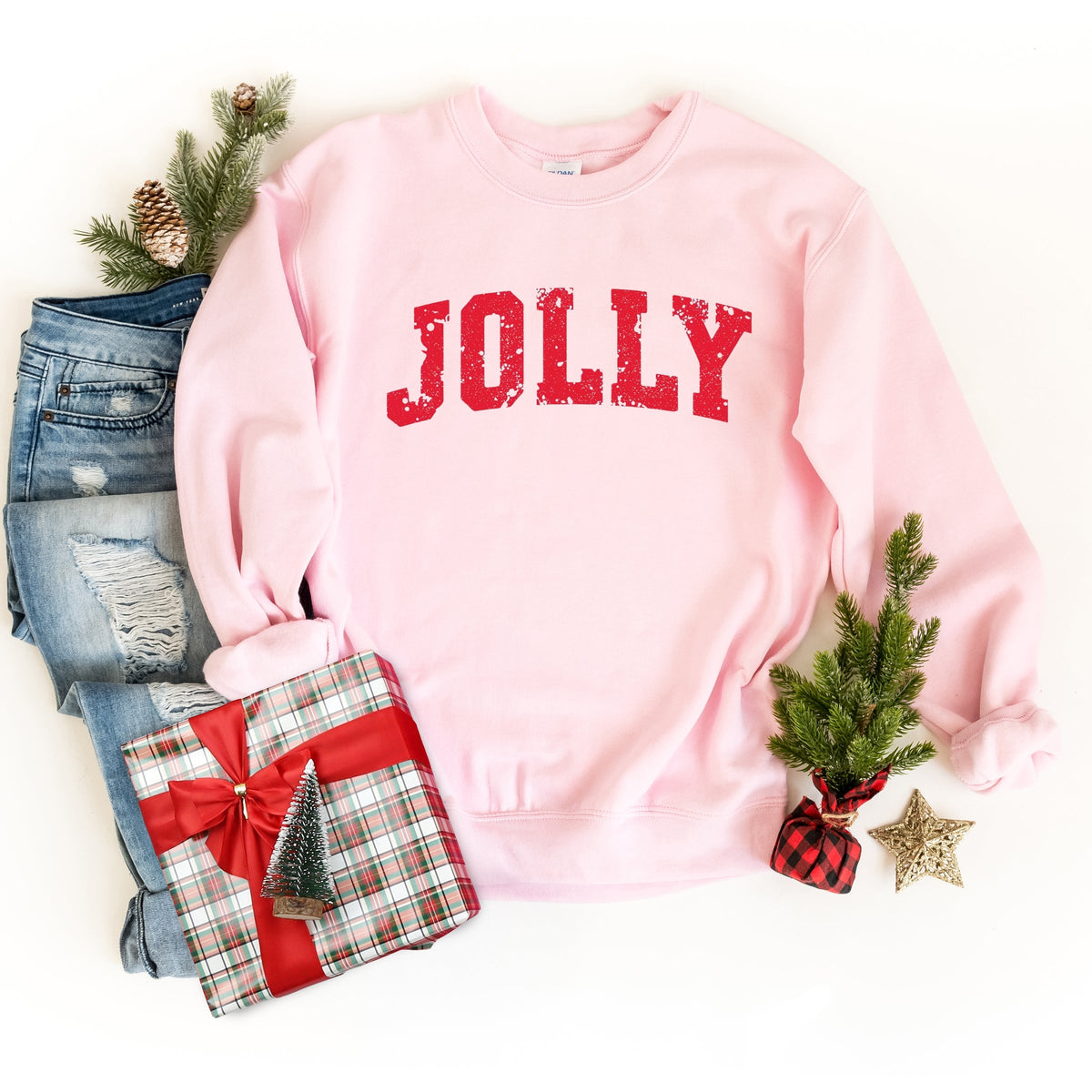 Jolly Varsity Arched Distressed - Women's Graphic Sweatshirt