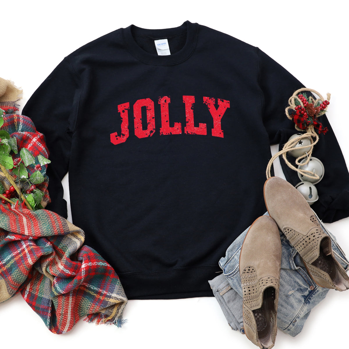 Jolly Varsity Arched Distressed - Women's Graphic Sweatshirt