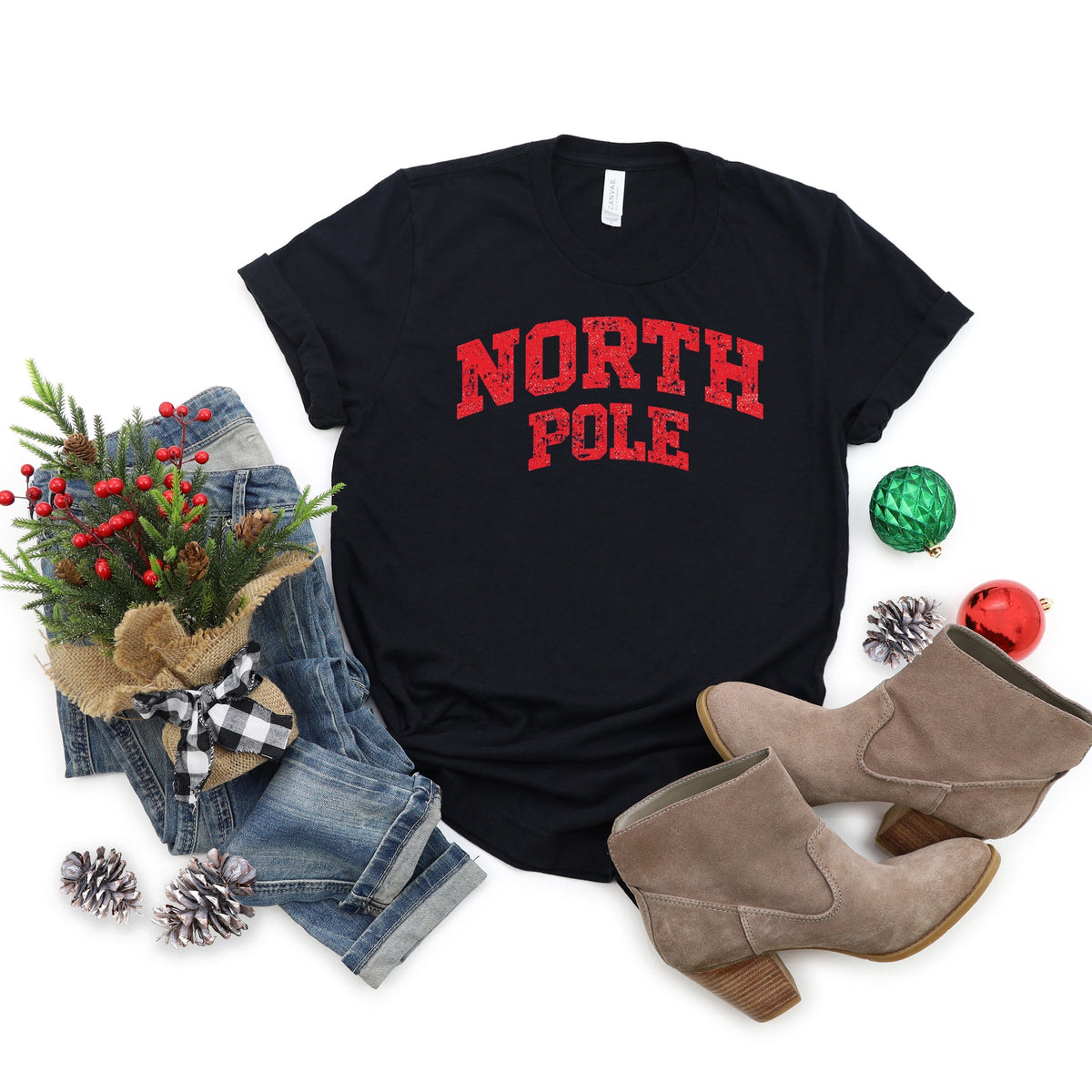 North Pole Varsity Arched Distressed - Women's Short Sleeve Graphic T-Shirt