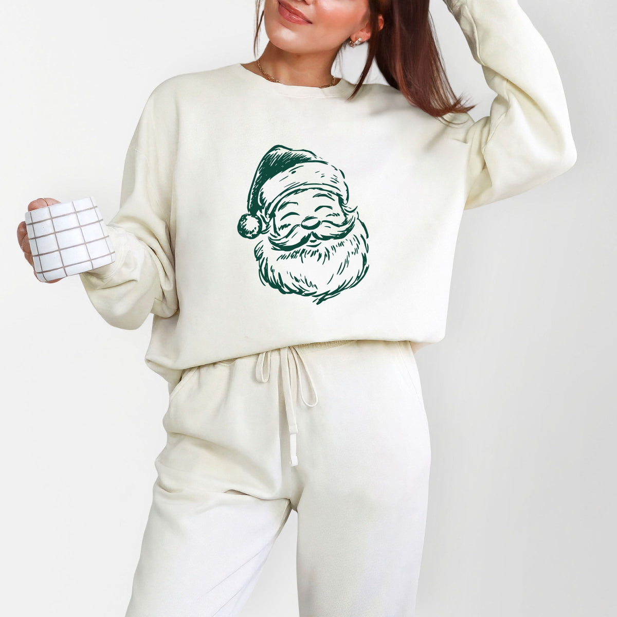 Santa Outline Green - Women's Lightweight Garment Dyed Sweatshirt