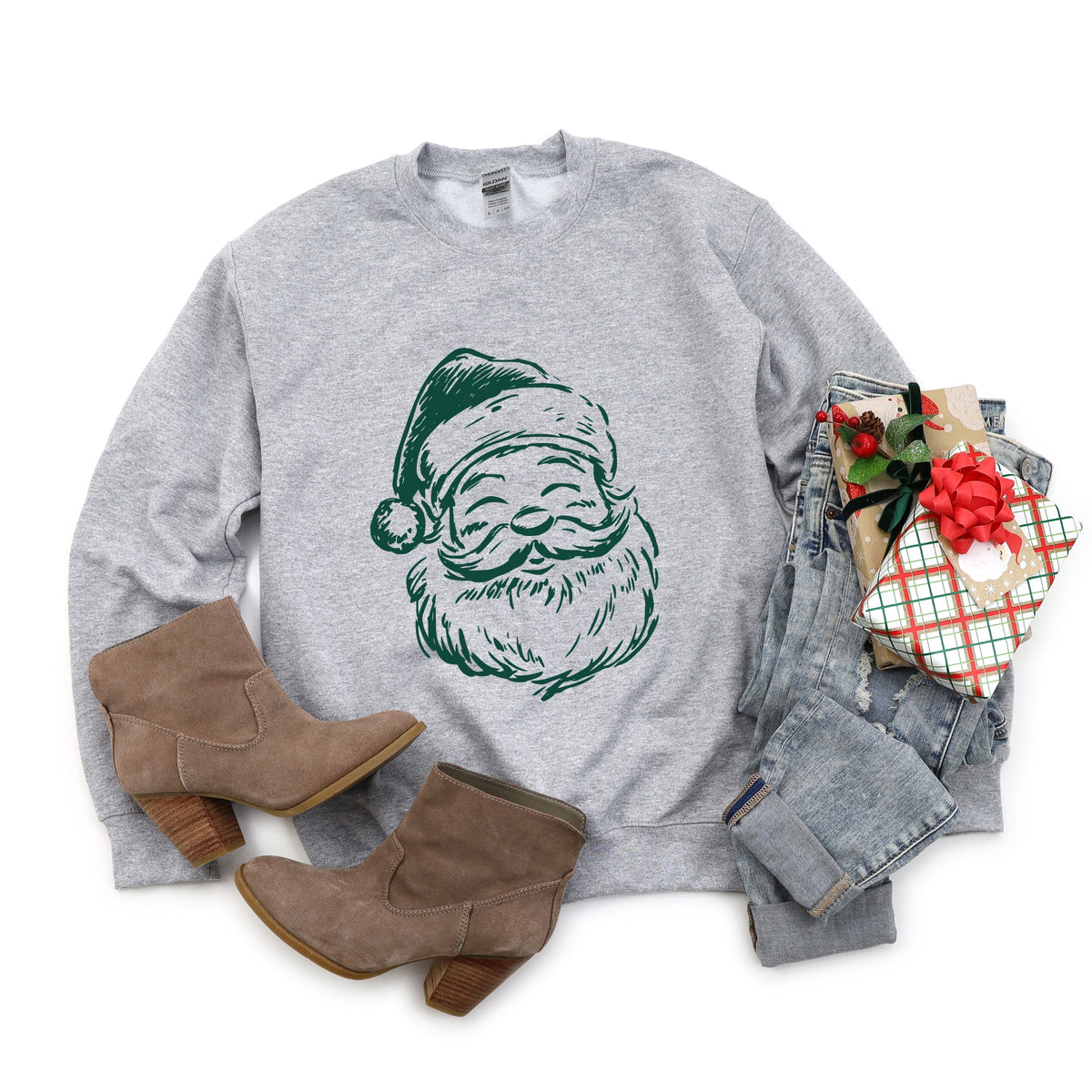 Santa Outline Green - Women's Graphic Sweatshirt